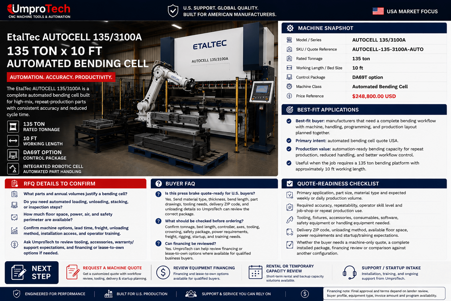EtalTec AutoCell Automated Laser Cutting Cells — AUTOCELL 135/3100A • 135 Ton × 10 ft Automated Bending Cell
