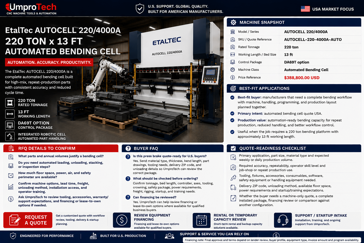 EtalTec AutoCell Automated Laser Cutting Cells — AUTOCELL 220/4000A • 220 Ton × 13 ft Automated Bending Cell