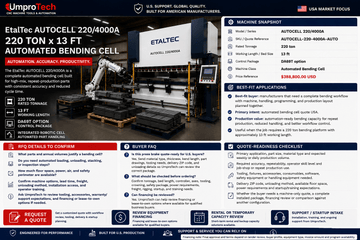 EtalTec AutoCell Automated Laser Cutting Cells — AUTOCELL 220/4000A • 220 Ton × 13 ft Automated Bending Cell
