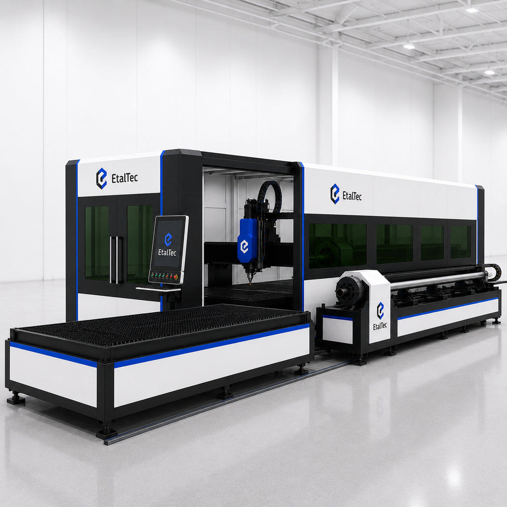 Catalog rendering of an EtalTec 5 ft by 10 ft enclosed exchange-table and tube laser cell