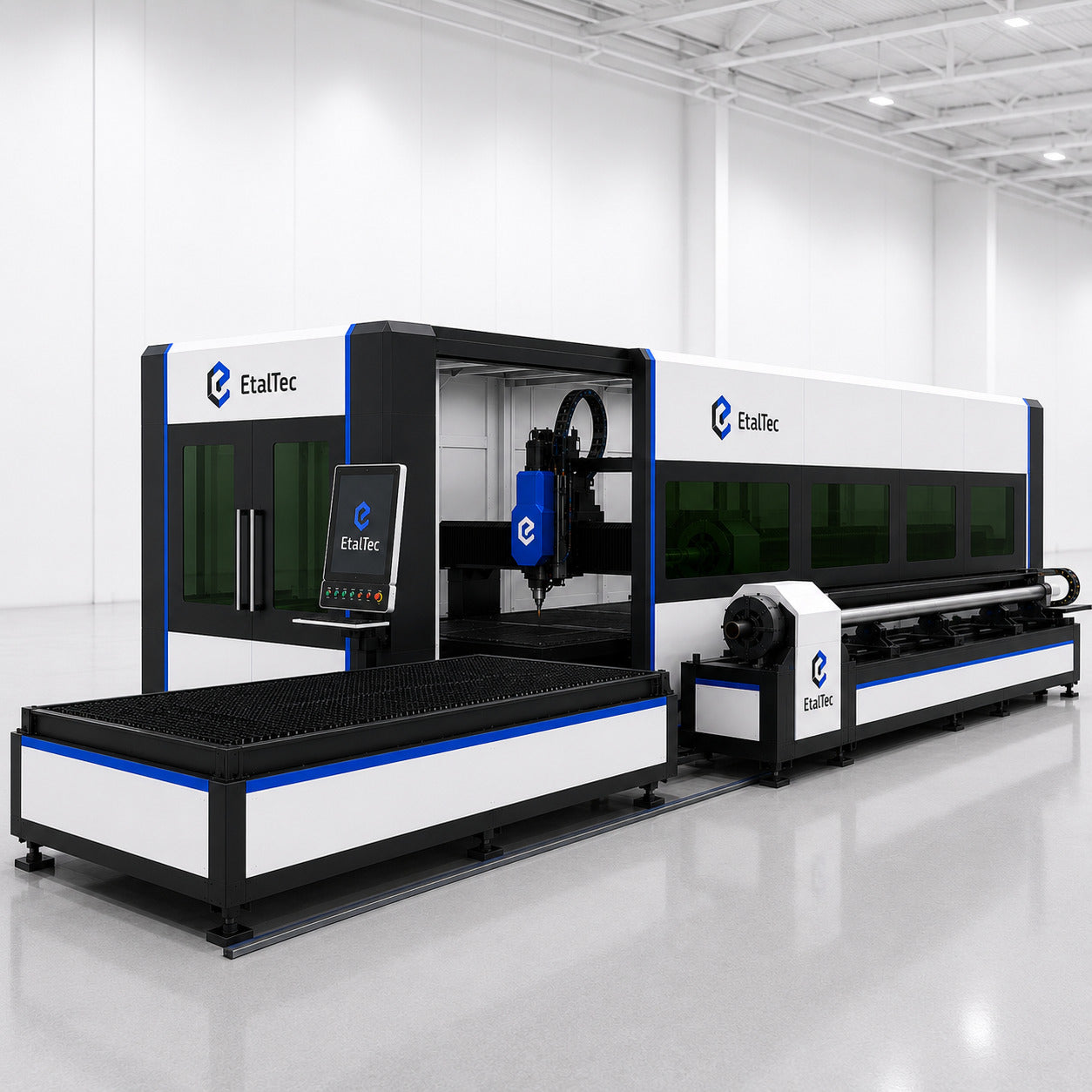 Catalog rendering of an EtalTec 5 ft by 10 ft enclosed exchange-table and tube laser cell