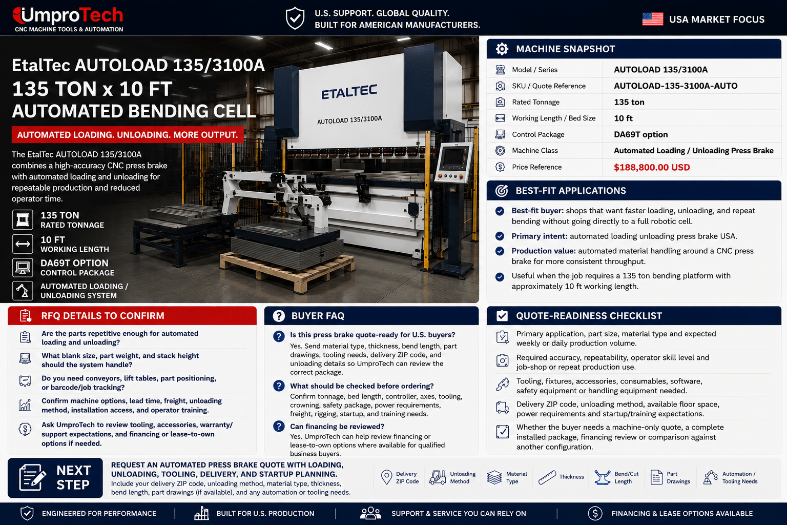 EtalTec AutoLoad Automated Press Brake Cells — AUTOLOAD 135/3100A • 135 Ton × 10 ft Automated Loading / Unloading