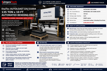 EtalTec AutoLoad Automated Press Brake Cells — AUTOLOAD 135/3100A • 135 Ton × 10 ft Automated Loading / Unloading