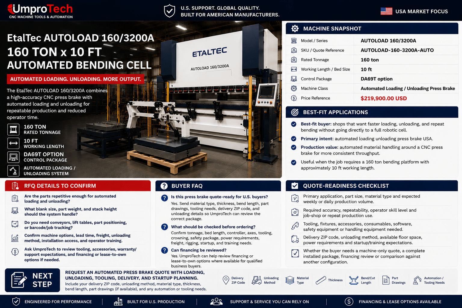 EtalTec AutoLoad Automated Press Brake Cells — AUTOLOAD 160/3200A • 160 Ton × 10 ft Automated Loading / Unloading