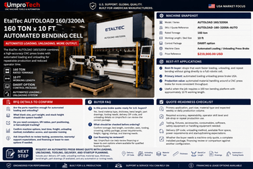 EtalTec AutoLoad Automated Press Brake Cells — AUTOLOAD 160/3200A • 160 Ton × 10 ft Automated Loading / Unloading