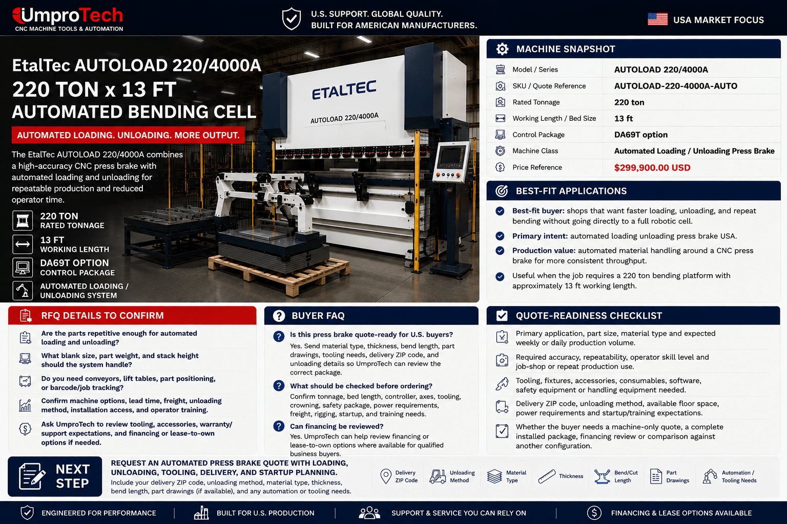 EtalTec AutoLoad Automated Press Brake Cells — AUTOLOAD 220/4000A • 220 Ton × 13 ft Automated Loading / Unloading