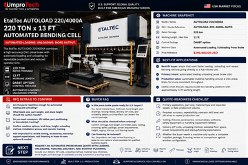 EtalTec AutoLoad Automated Press Brake Cells — AUTOLOAD 220/4000A • 220 Ton × 13 ft Automated Loading / Unloading