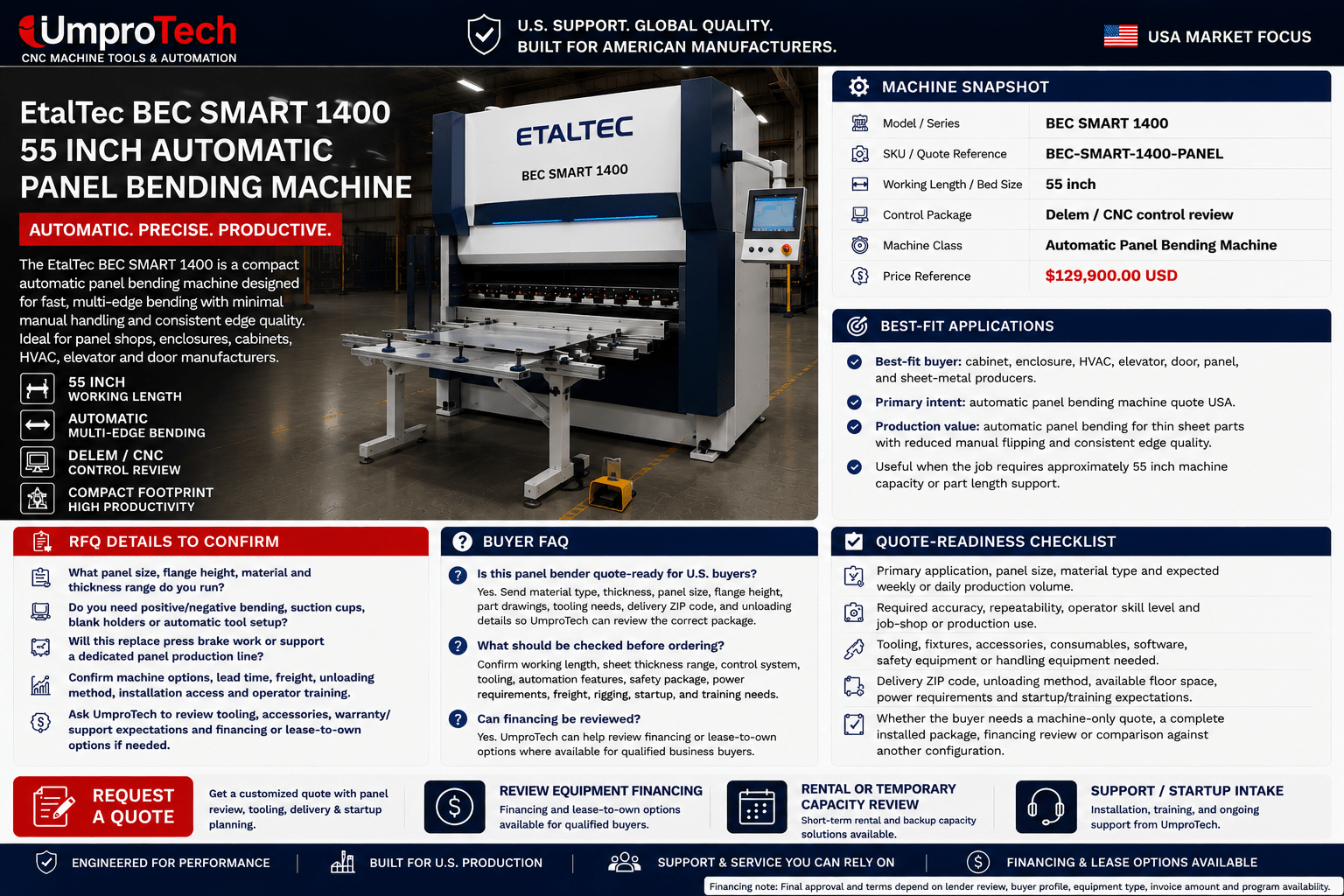 EtalTec BEC Automatic Panel Benders — BEC 1400 • 55 in Automatic Panel Bending Machine