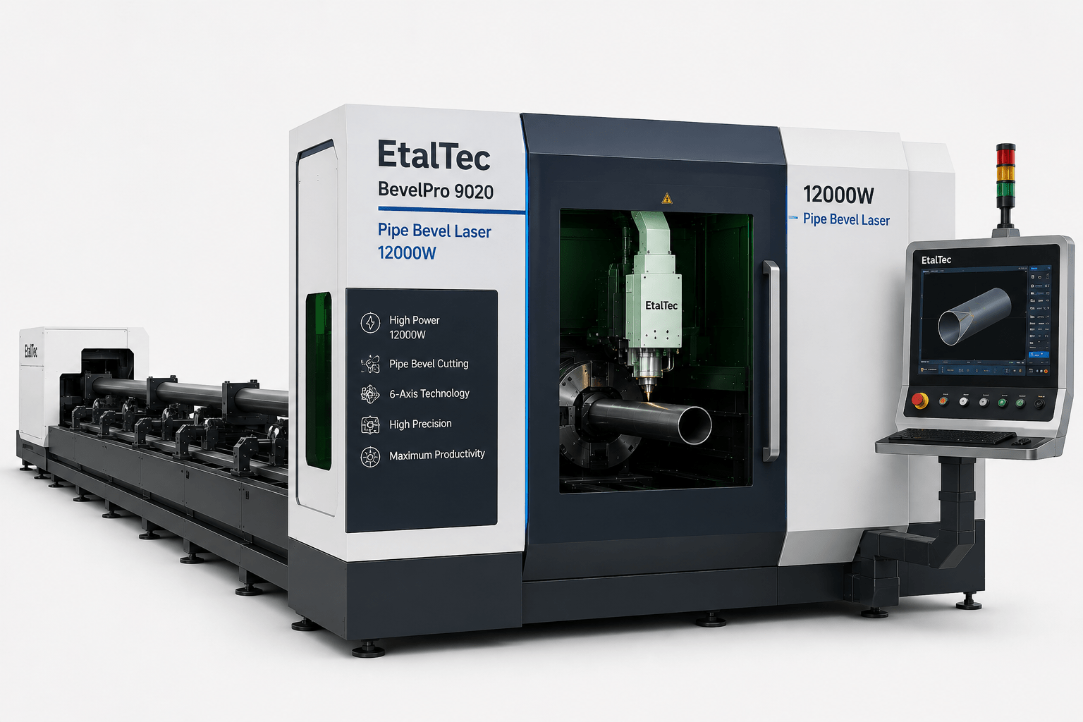 EtalTec Tube Fiber Laser Cutters — BevelPro 9020 12kW Pipe Bevel Laser