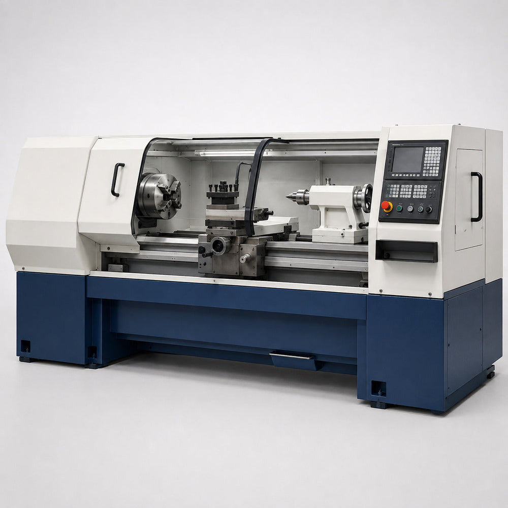 Catalog rendering of an EtalTec CTL 1440 14-inch by 40-inch toolroom CNC lathe with chuck, tailstock, safety enclosure and CNC control