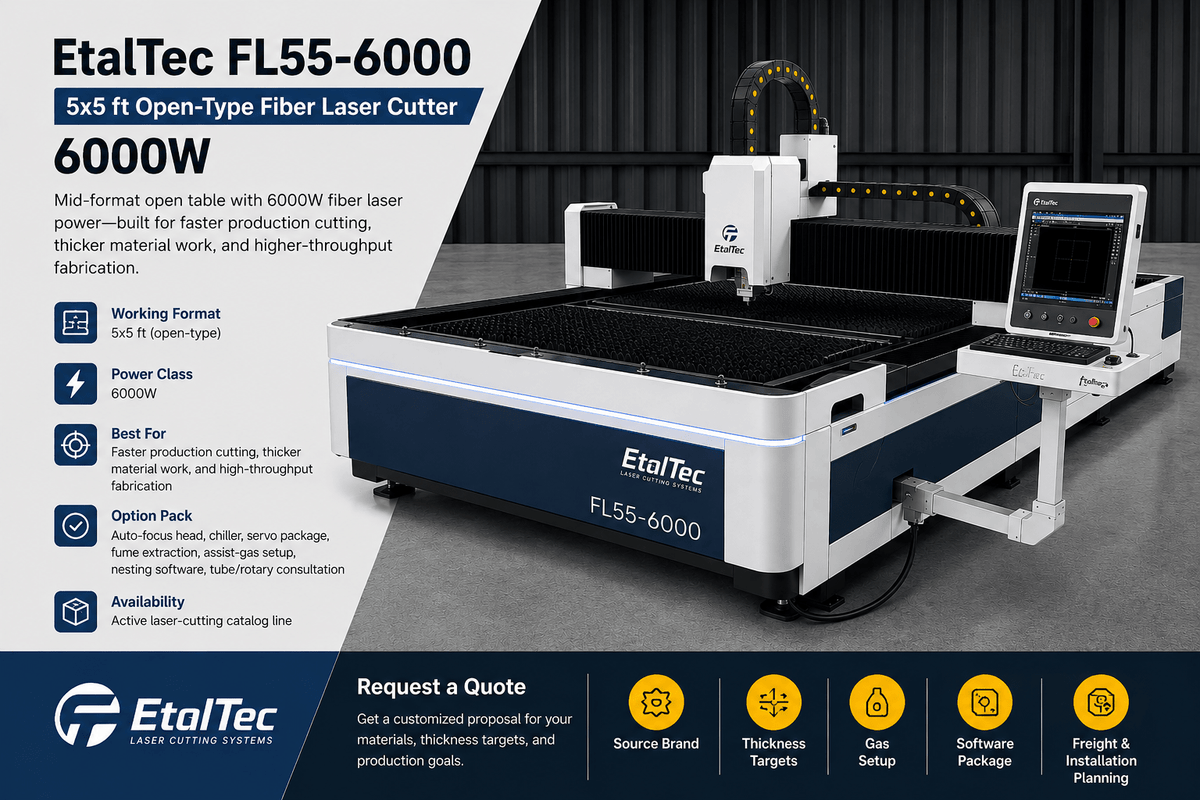 EtalTec FL Open Fiber Laser Cutters — 5×5 — FL55-6000 • 5x5 ft Open-Type 6000W