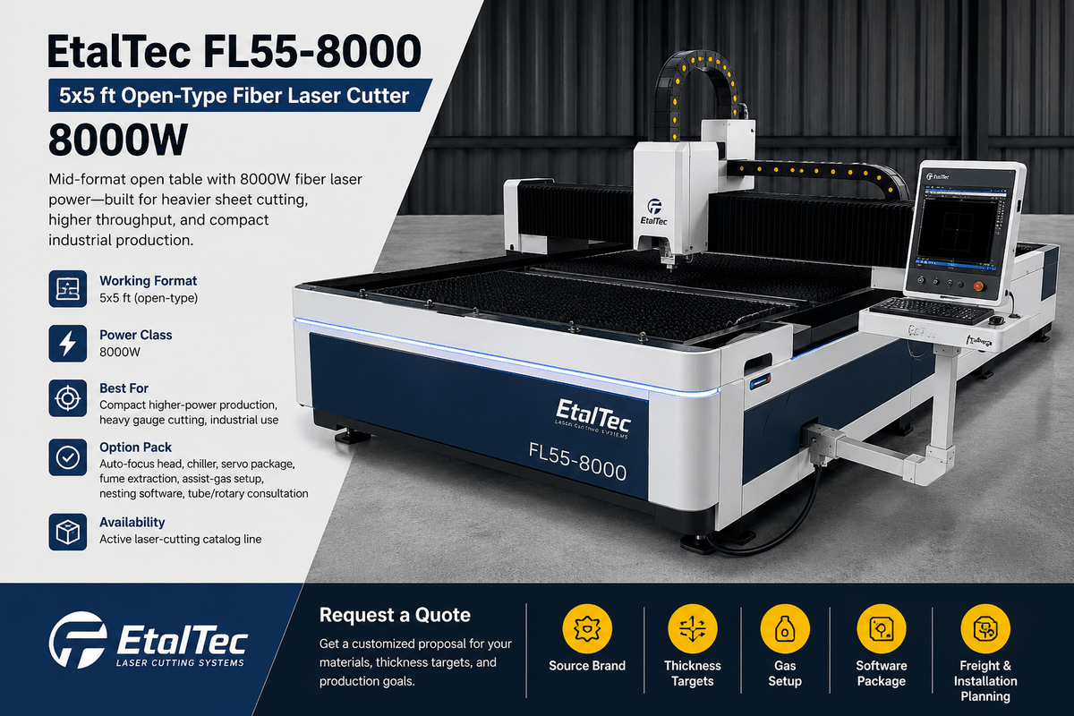 EtalTec FL Open Fiber Laser Cutters — 5×5 — FL55-8000 8kW 5x5 Open Fiber Laser
