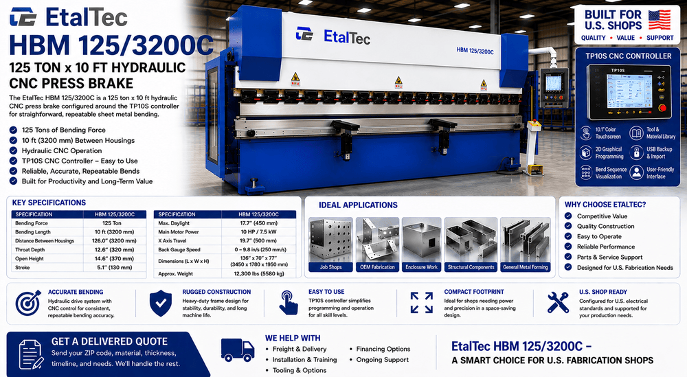 EtalTec HBM 125/3200C 125 Ton x 10 ft TP10S CNC Press Brake | U.S. Quote - UmproTech