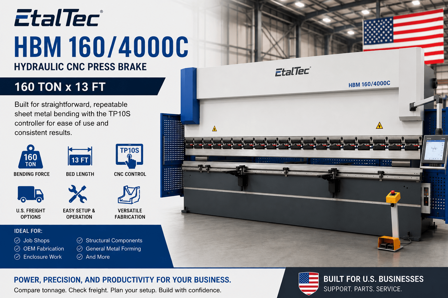 EtalTec HBM 160/4000C 160-ton x 13-ft TP10S CNC press brake