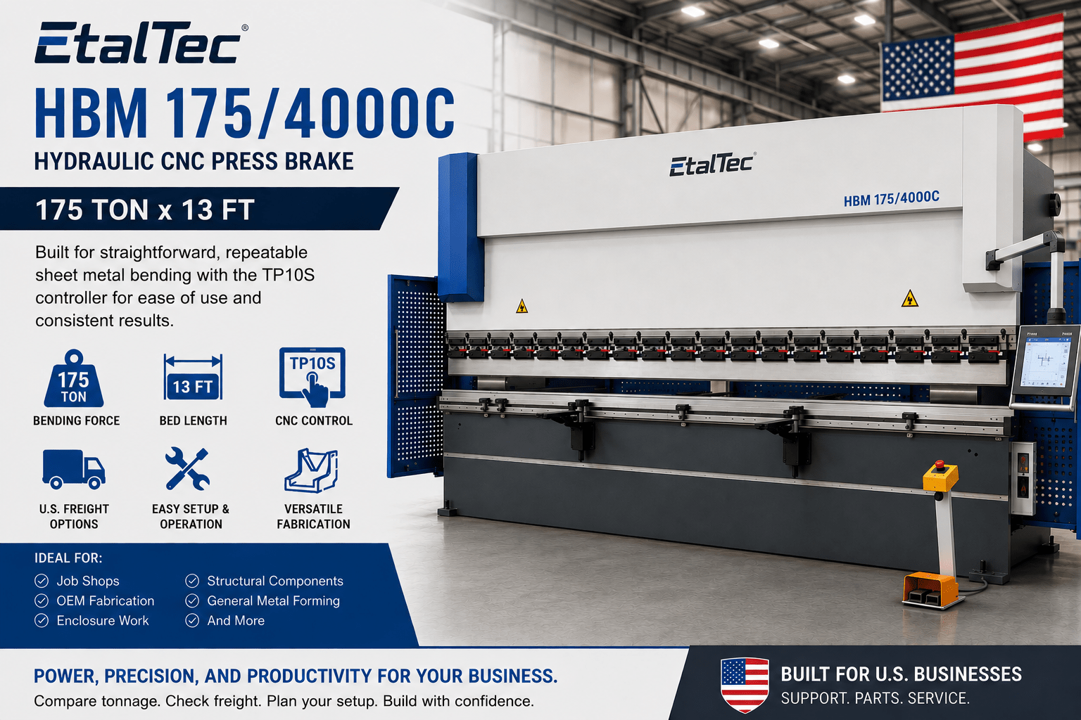 EtalTec HBM 175/4000C 175-ton x 13-ft TP10S CNC press brake