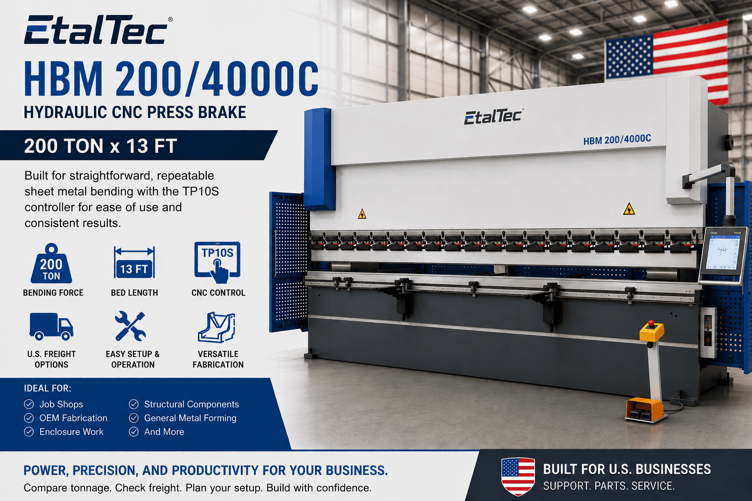 EtalTec HBM 200/4000C 200-ton x 13-ft TP10S CNC press brake
