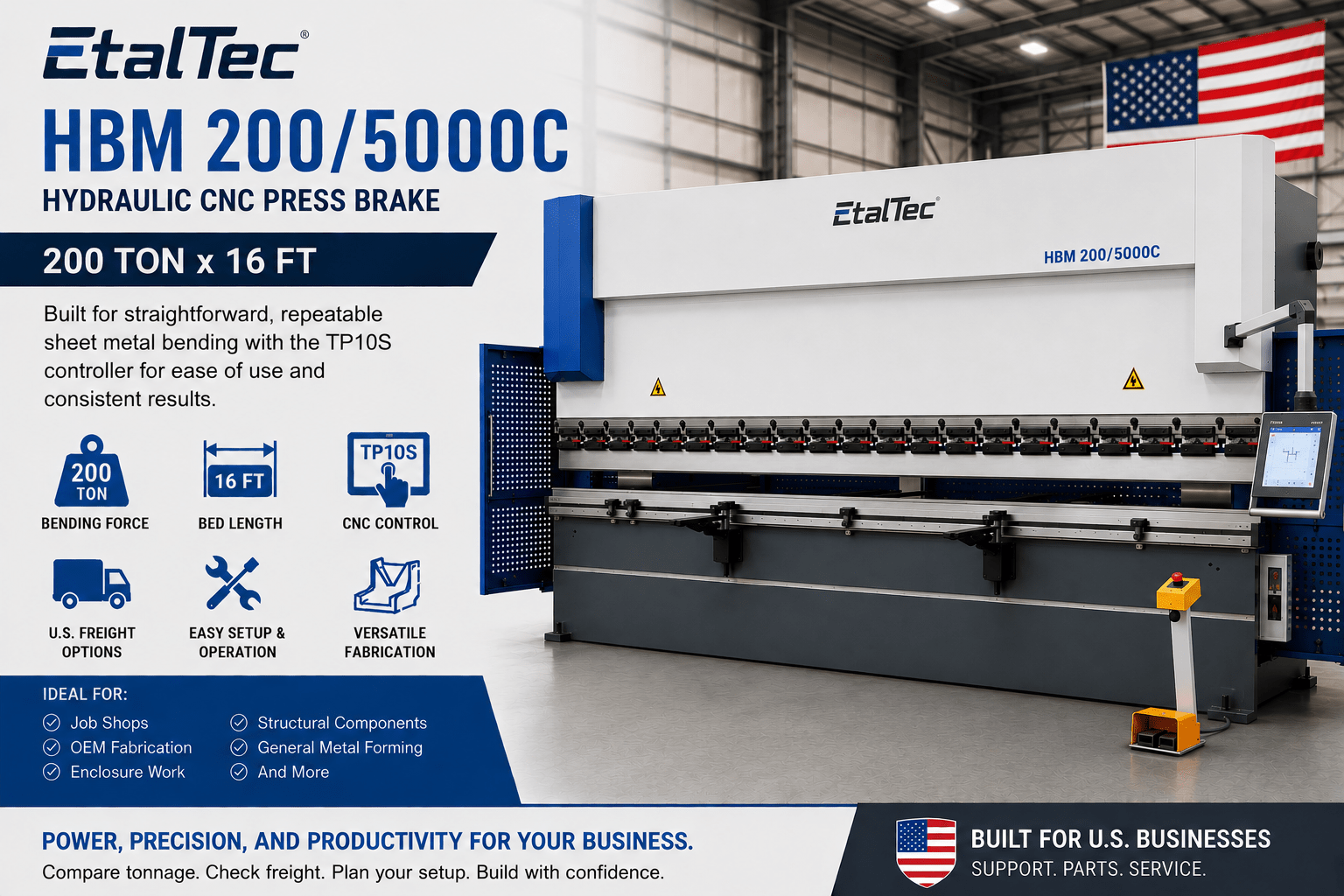 EtalTec HBM 200/5000C USA – 200 Ton x 16 ft TP10S CNC Press Brake - UmproTech
