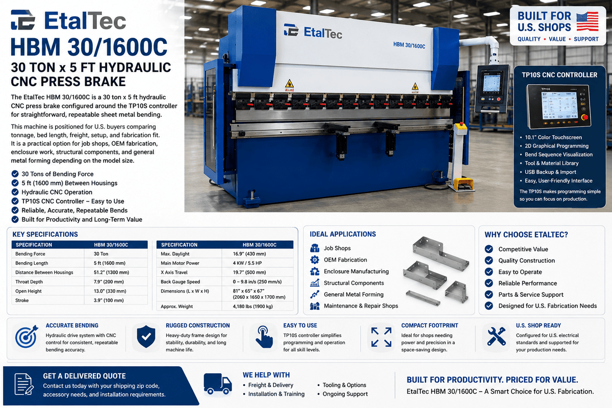 EtalTec HBM 33/1600C USA – 33 Ton x 5 ft TP10S CNC Press Brake - UmproTech