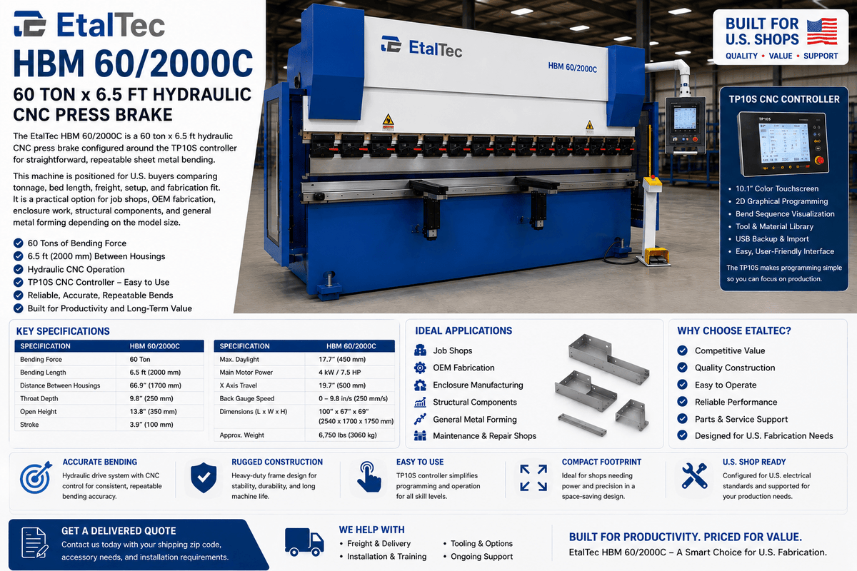 EtalTec HBM 60/2000C USA – 60 Ton x 6.5 ft TP10S CNC Press Brake - UmproTech