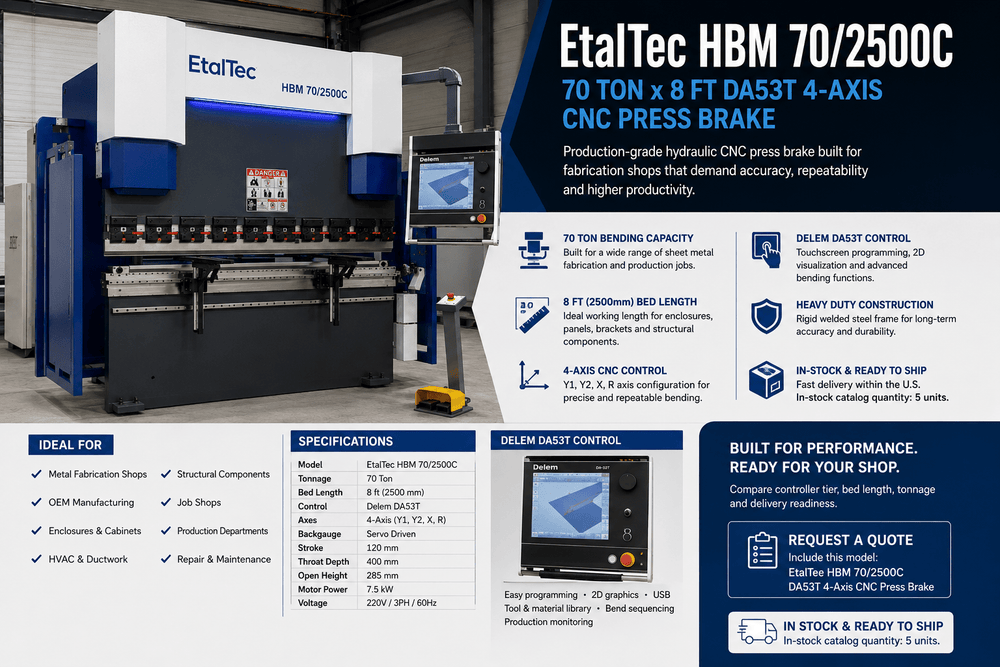 EtalTec HBM 70/2500C 70 Ton x 8 ft DA53T CNC Press Brake USA | RFQ - UmproTech