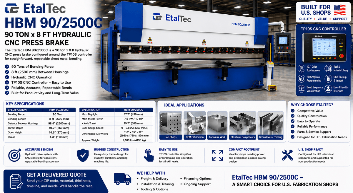 EtalTec HBM 90/2500C USA – 90 Ton x 8 ft TP10S CNC Press Brake - UmproTech