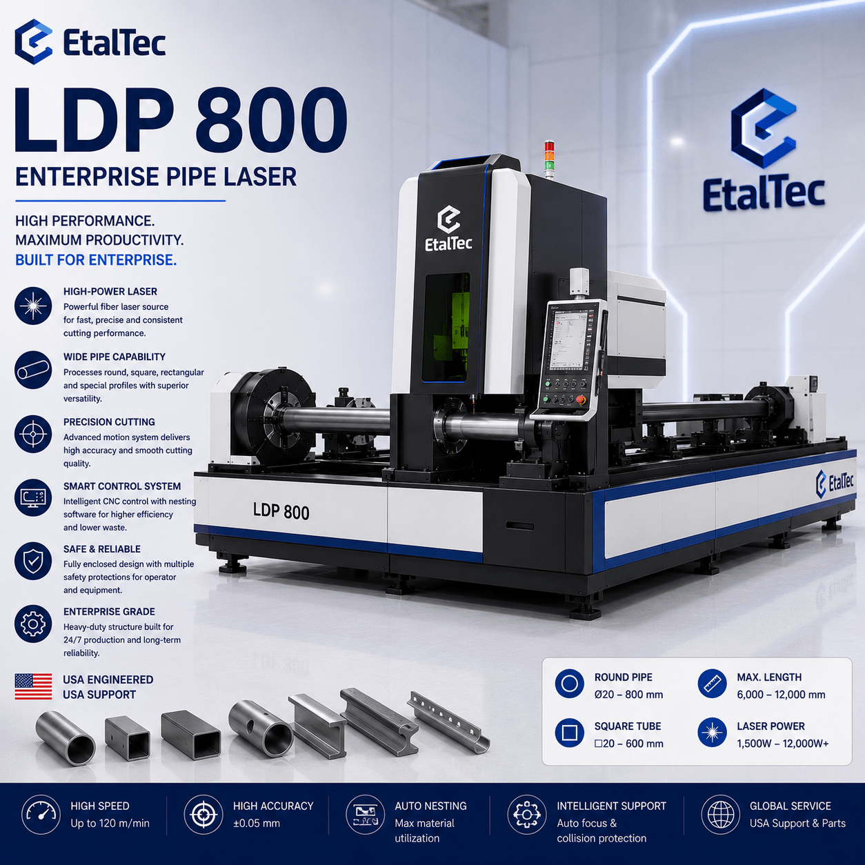 EtalTec Ldp Tube Fiber Laser Cutters — LDP 500 6kW Heavy Pipe Laser