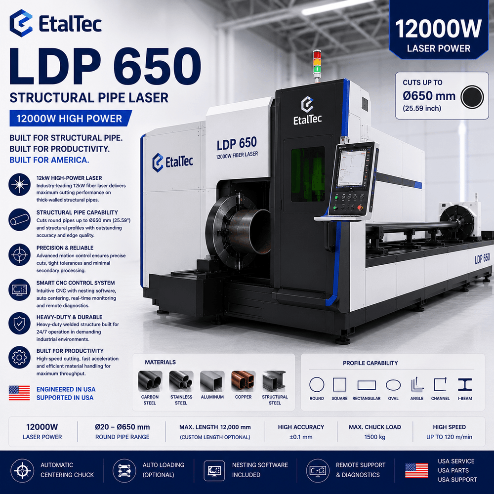 EtalTec Ldp Tube Fiber Laser Cutters — LDP 650 Structural Pipe Laser 12000W