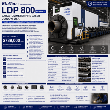 EtalTec LDP 800 Enterprise Pipe Laser 20000W USA - UmproTech