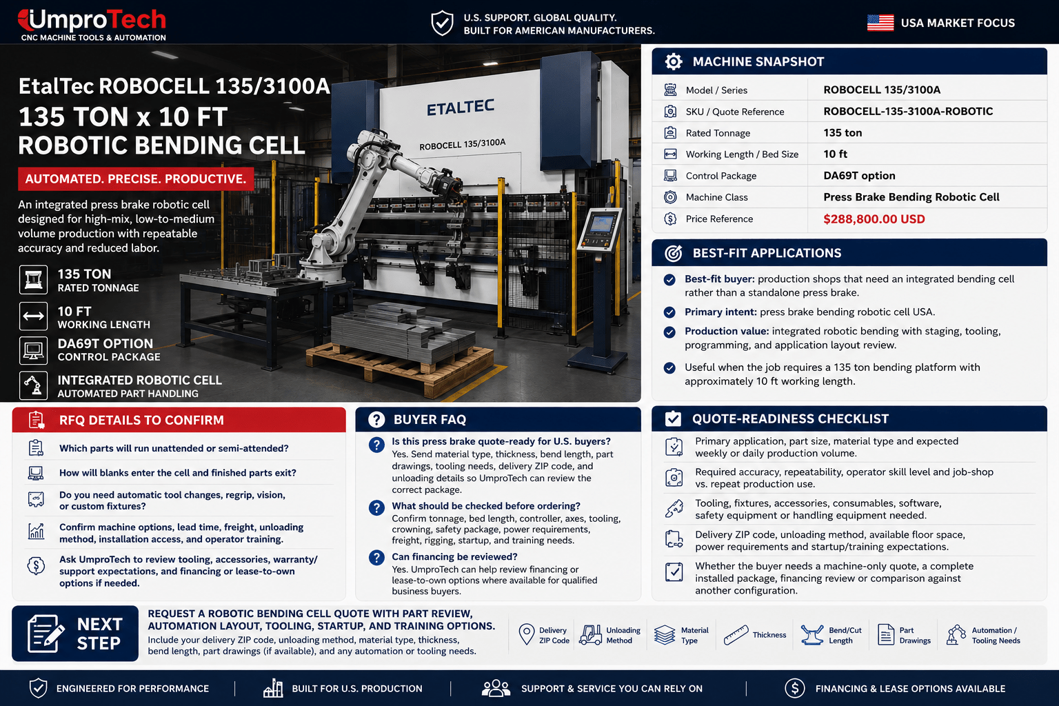 EtalTec Robotic Press Brake Cells — ROBOCELL 135/3100A • 135 Ton × 10 ft Bending Robotic Cell