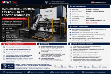 EtalTec Robotic Press Brake Cells — ROBOCELL 135/3100A • 135 Ton × 10 ft Bending Robotic Cell