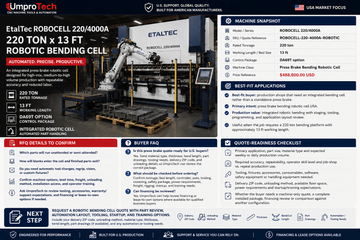 EtalTec Robotic Press Brake Cells — ROBOCELL 220/4000A • 220 Ton × 13 ft Bending Robotic Cell