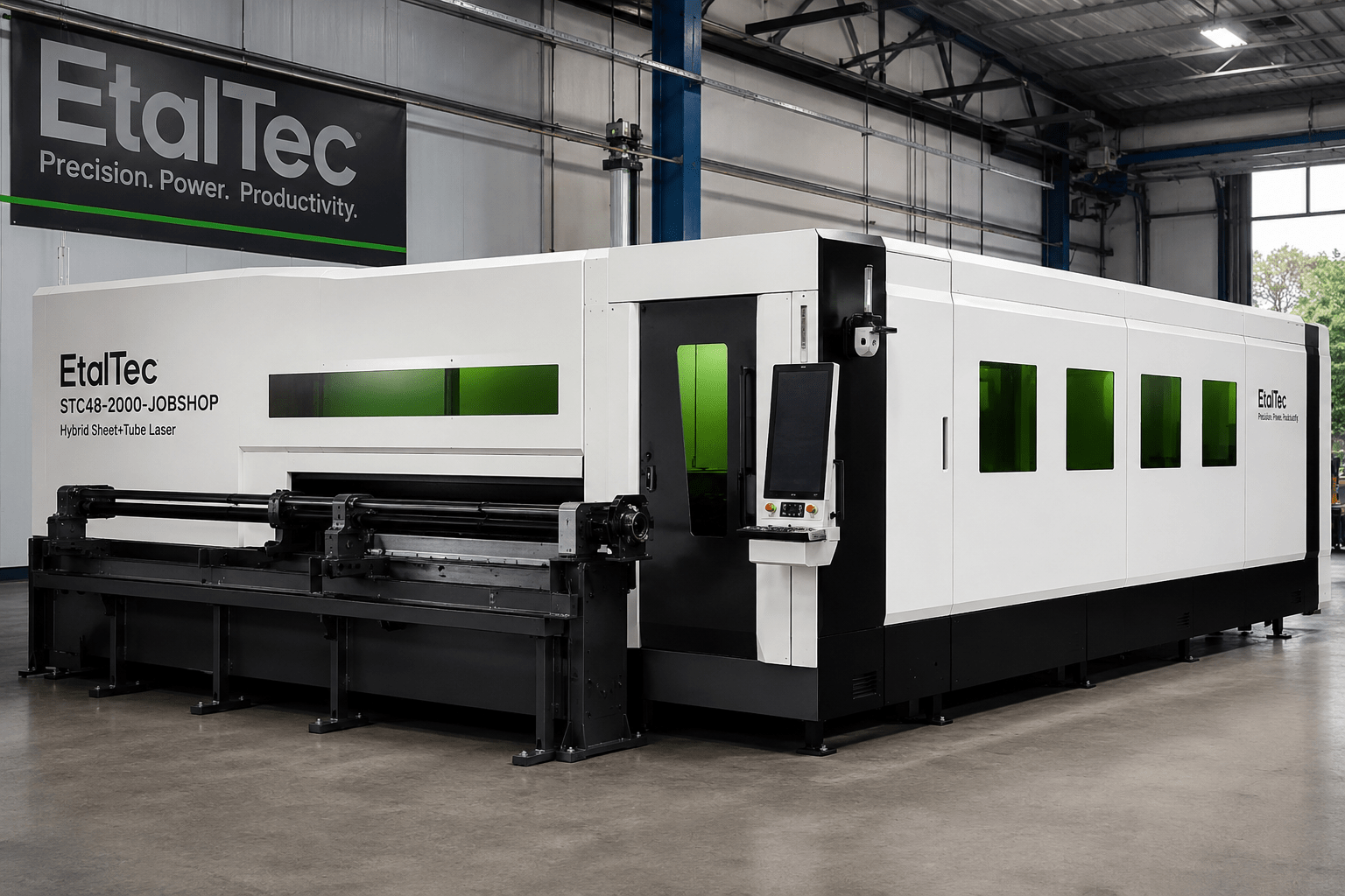 EtalTec Sheet & Tube Fiber Laser Cutters — STC48-2000- • Hybrid Sheet+Tube Laser Enclosed 4x8 Sheet+Tube Laser 2000W