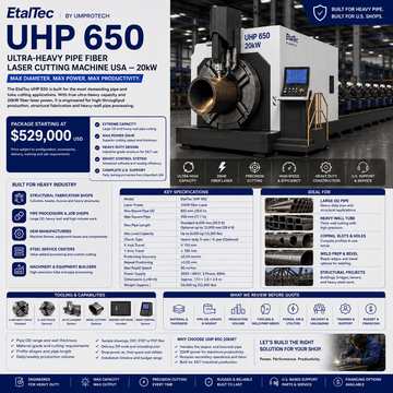 EtalTec Uhp Tube Fiber Laser Cutters — UHP 650 Ultra-Heavy Pipe • 20kW