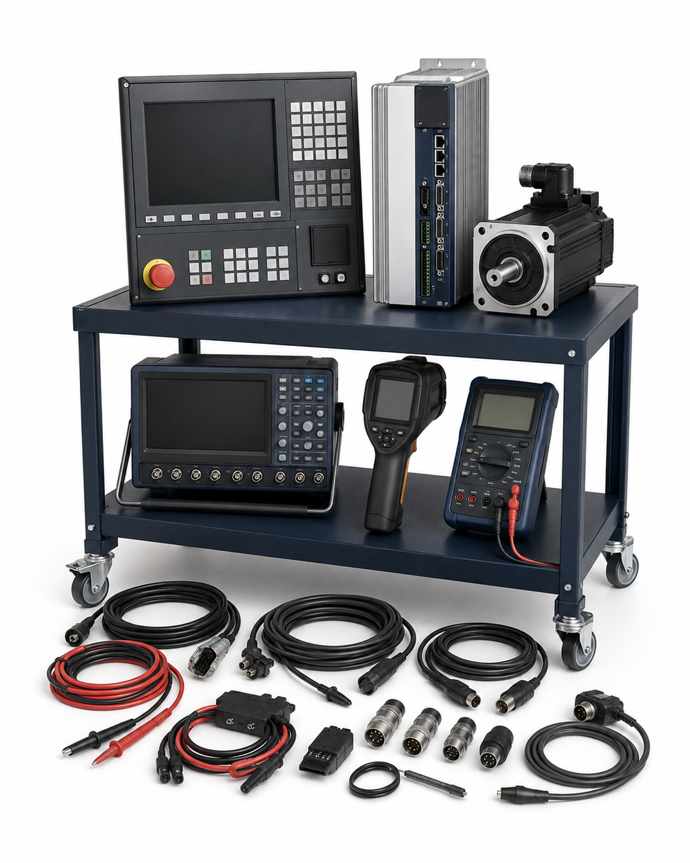 CNC servo and control retrofit diagnostic assessment equipment on white background