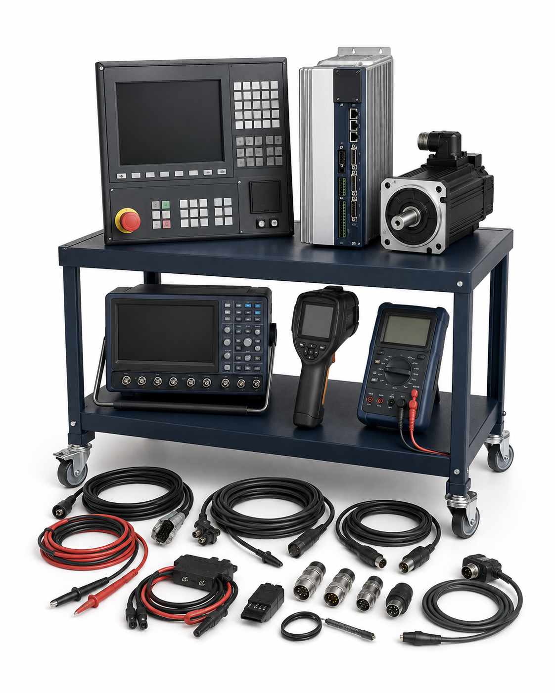 CNC servo and control retrofit diagnostic assessment equipment on white background