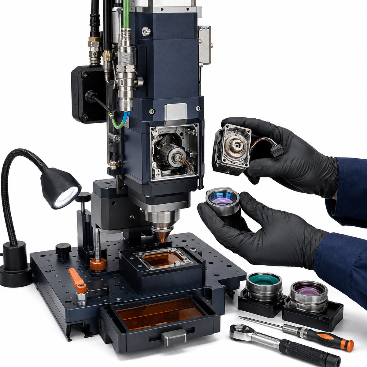 Fiber laser autofocus cutting head motor and lens repair service
