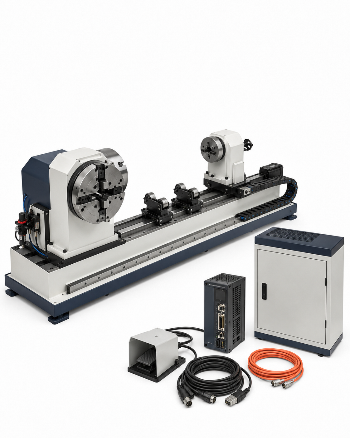 Fiber laser rotary tube cutting attachment retrofit system on a white background