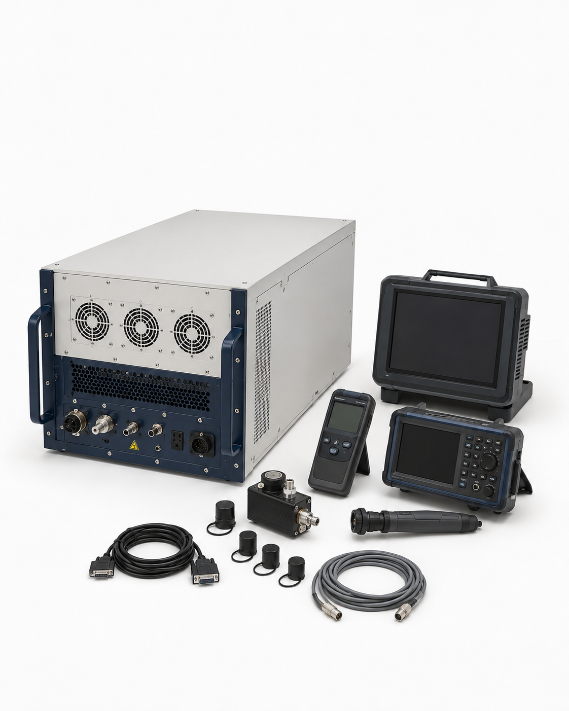 Fiber laser source diagnostics and repair equipment on a white background