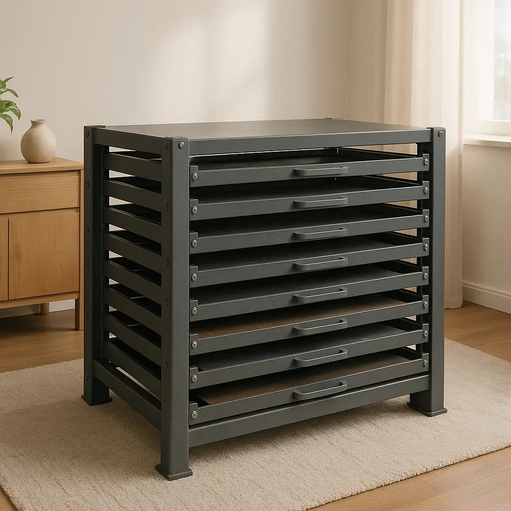 ANCHU Sheet Storage & Racking — Heavy-Duty Steel Drawer Plate Rack L • 8-Drawer • Forklift-Compatible