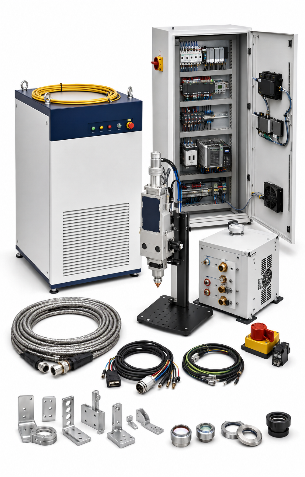 Compatible IPG fiber laser source replacement and system integration kit on a white background