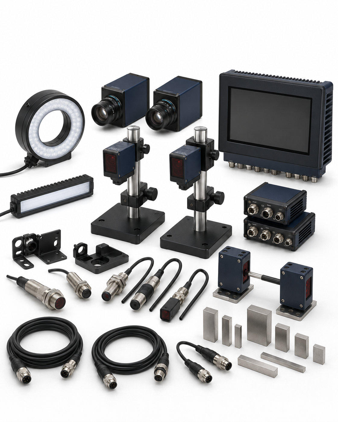 Machine vision sensors and precision measurement retrofit kit on white background