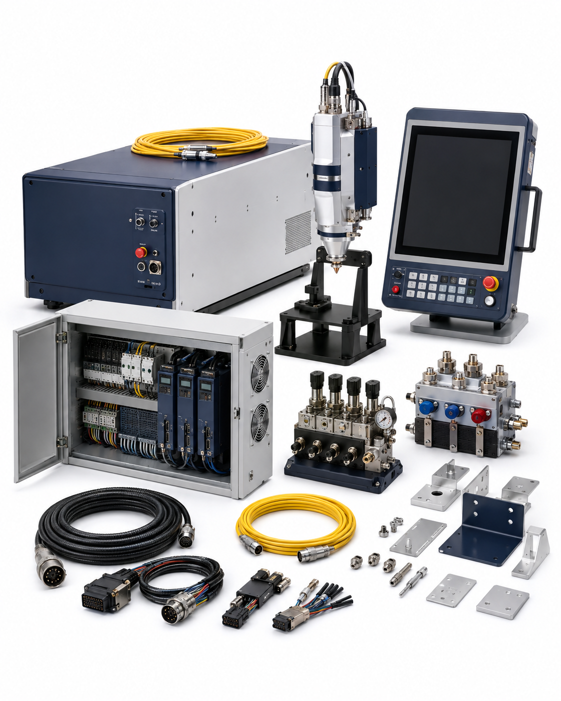 Legacy laser cutting machine fiber conversion package on a white background