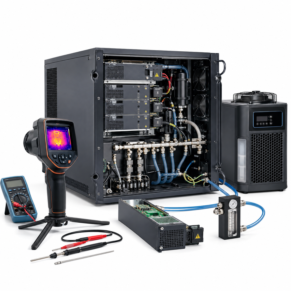 MAX fiber laser source alarm module and overtemperature repair diagnostics on white background