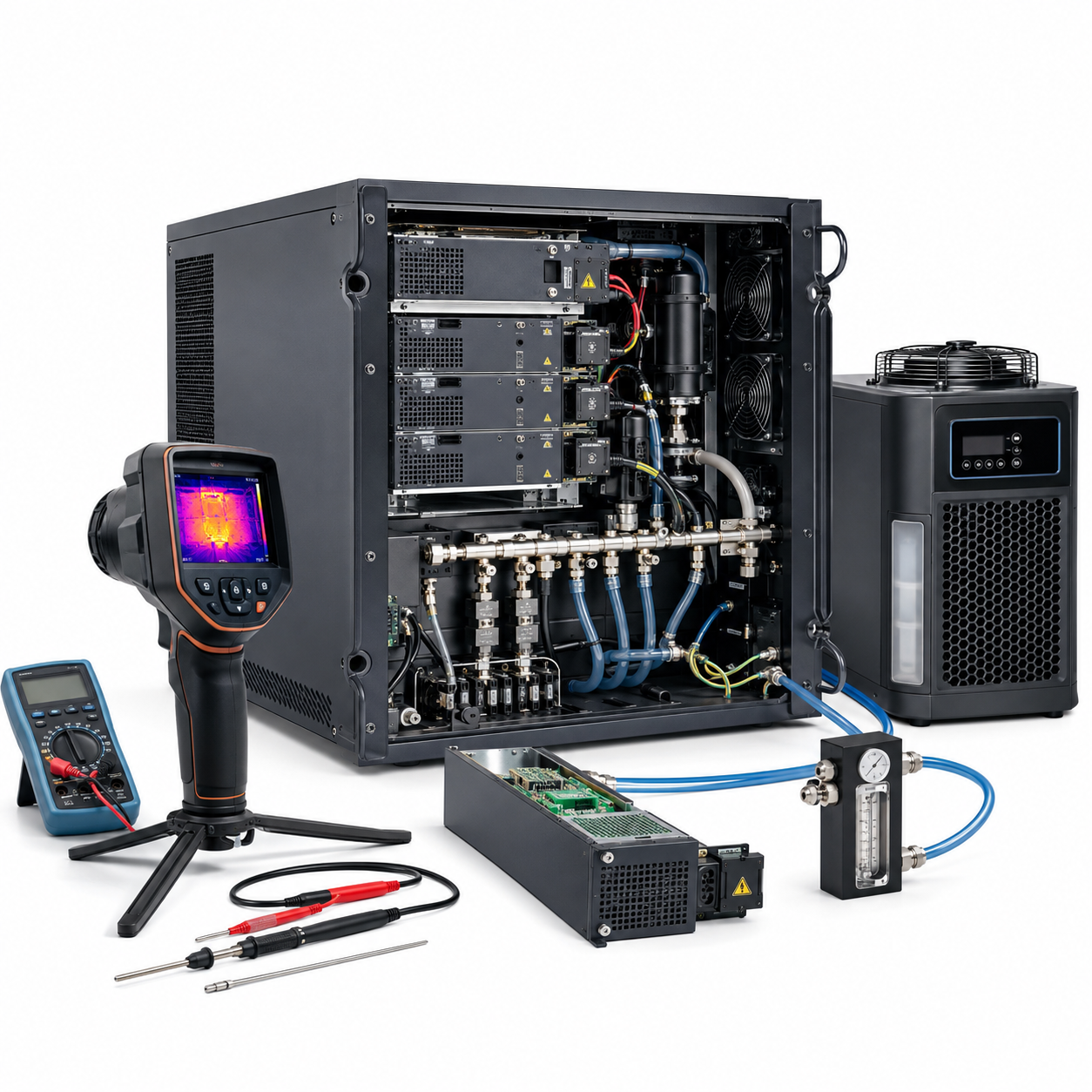 MAX fiber laser source alarm module and overtemperature repair diagnostics on white background
