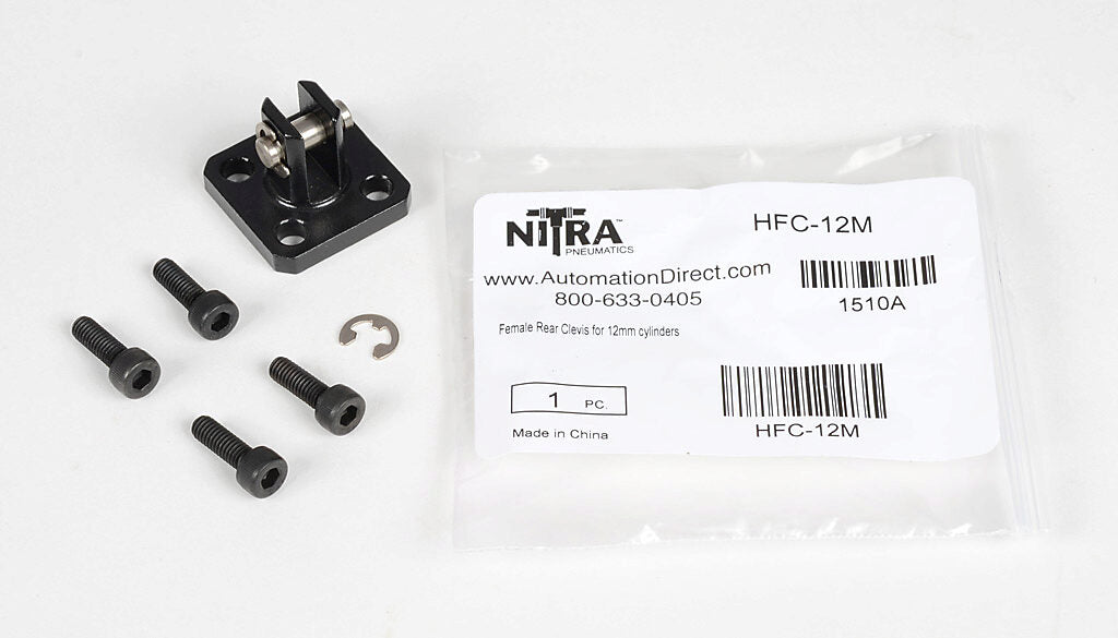 NITRA cylinder rear clevis bracket, aluminum. For use with 12mm H-series cylinders. Mounting hardware and pivot pin included.-HFC-12M