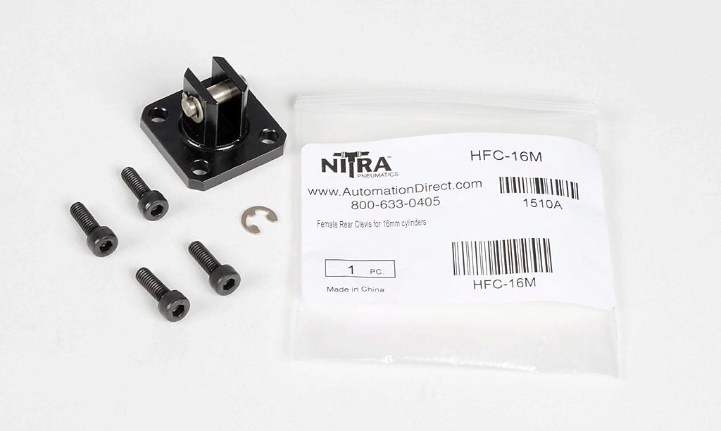 NITRA cylinder rear clevis bracket, aluminum. For use with 16mm H-series cylinders. Mounting hardware and pivot pin included.-HFC-16M