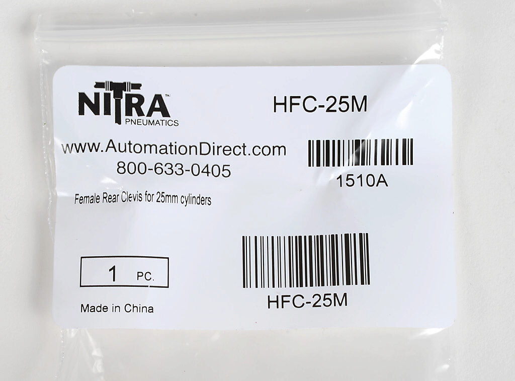 NITRA cylinder rear clevis bracket, aluminum. For use with 25mm H-series cylinders. Mounting hardware and pivot pin included.-HFC-25M