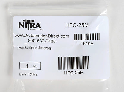NITRA cylinder rear clevis bracket, aluminum. For use with 25mm H-series cylinders. Mounting hardware and pivot pin included.-HFC-25M