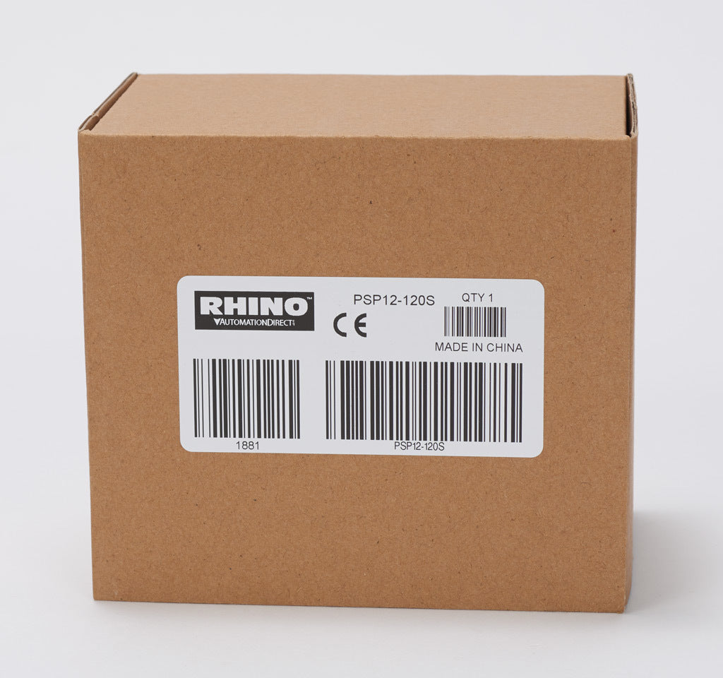 RHINO SELECT PSP series switching power supply, 12 VDC @ 8A/96W (adjustable), 120/240 VAC or 85-375 VDC nominal input, 1-phase, enclosed, plastic housing, 35mm DIN rail or chassis mount, removable screw terminal.-PSP12-120S