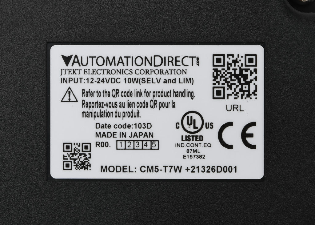C-more CM5 series touch screen HMI, 7in color TFT LCD, resistive single-touch, widescreen, 800 x 480 pixel, WVGA, LED backlight, (1) Ethernet, (2) serial and (2) USB ports and (1) memory card slot.-CM5-T7W